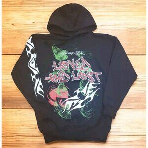 Fashion Nova Hoodie Women's Size XS Black‎ Love Or Lost Hooded Sweatshirt NWOT